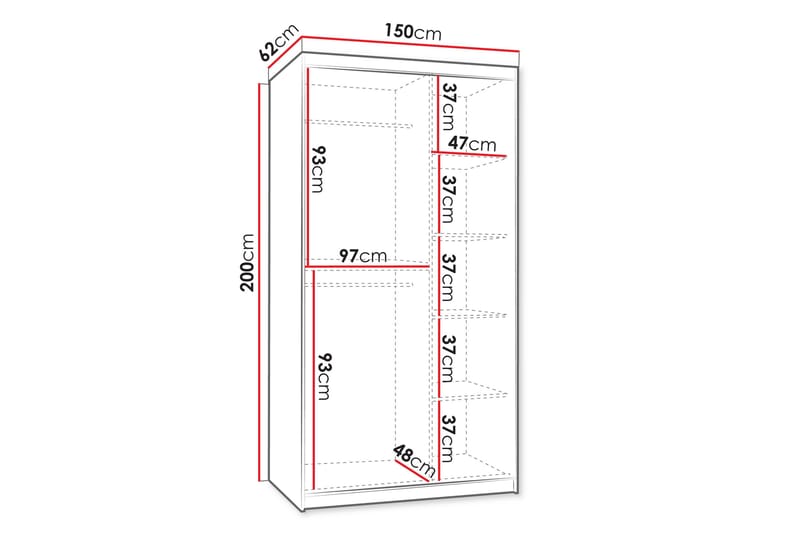 Tallmo Vaatekaappi Peilillä 150x200 cm - Säilytys - Vaatesäilytys - Vaatekaappi