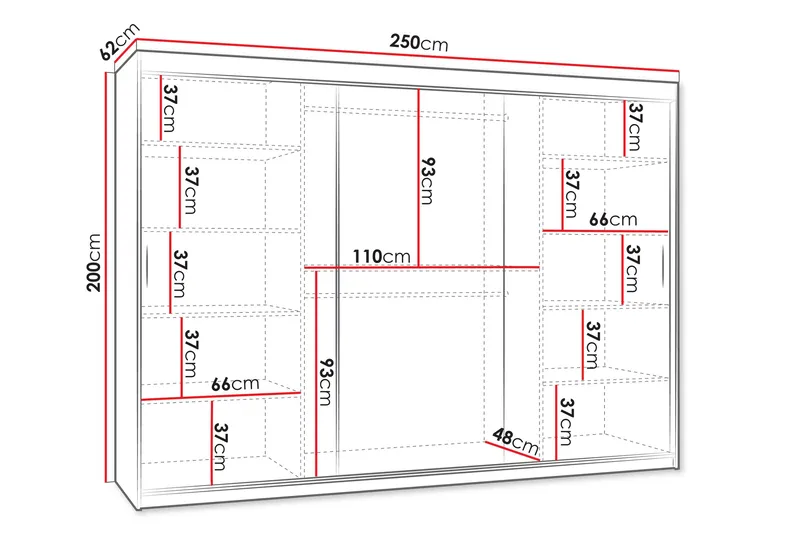 Tallmo Vaatekaappi Peilillä 250x200 cm - Säilytys - Vaatesäilytys - Vaatekaappi
