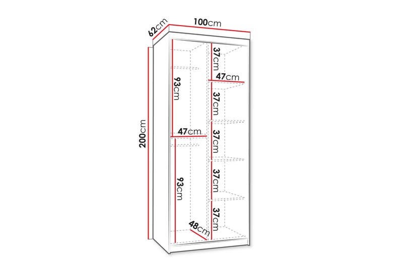 Tallmo Vaatekaappi Peilillä 100x200 cm - Säilytys - Vaatesäilytys - Vaatekaappi