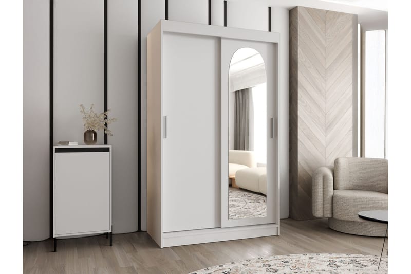 Tallmo Vaatekaappi Peilillä 120x200 cm - Beige - Säilytys - Vaatesäilytys - Vaatekaappi