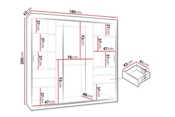 Tallmo Vaatekaappi Peilillä 180x200 cm - Säilytys - Vaatesäilytys - Vaatekaappi