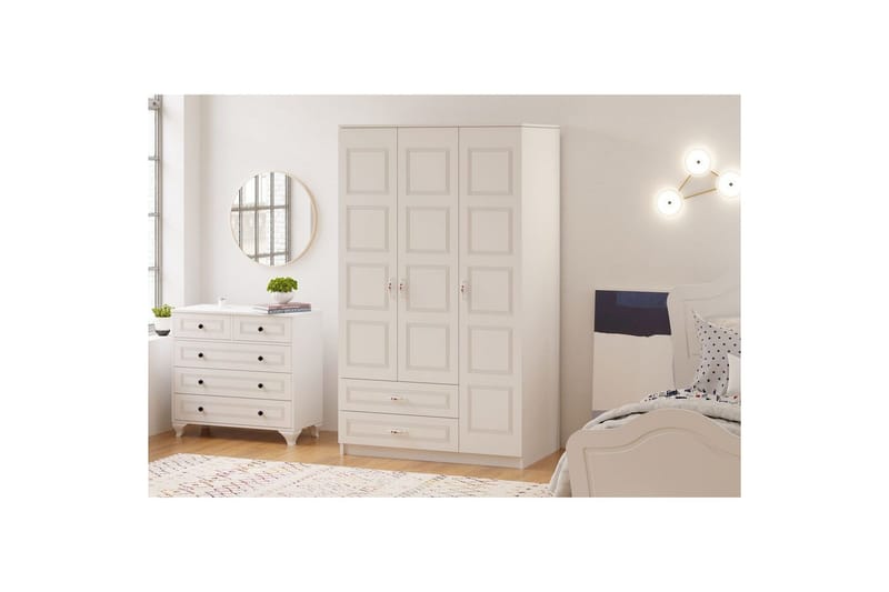 Travric Vaatekaappi 105x180 cm - Matta Valkoinen - Säilytys - Vaatesäilytys - Vaatekaappi