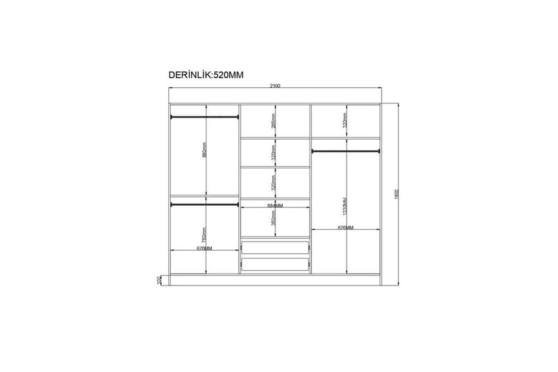 Travric Vaatekaappi 210x180 cm - Matta Valkoinen - Säilytys - Vaatesäilytys - Vaatekaappi