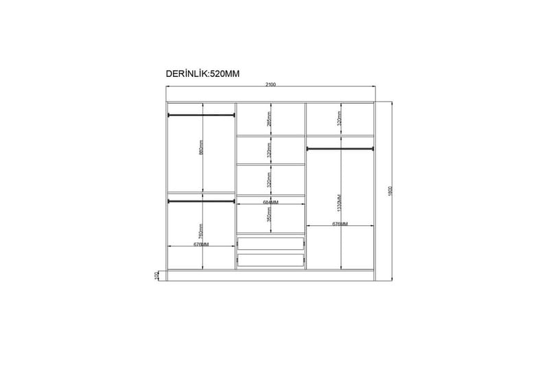 Travric Vaatekaappi 210x180 cm - Matta Valkoinen - Säilytys - Vaatesäilytys - Vaatekaappi