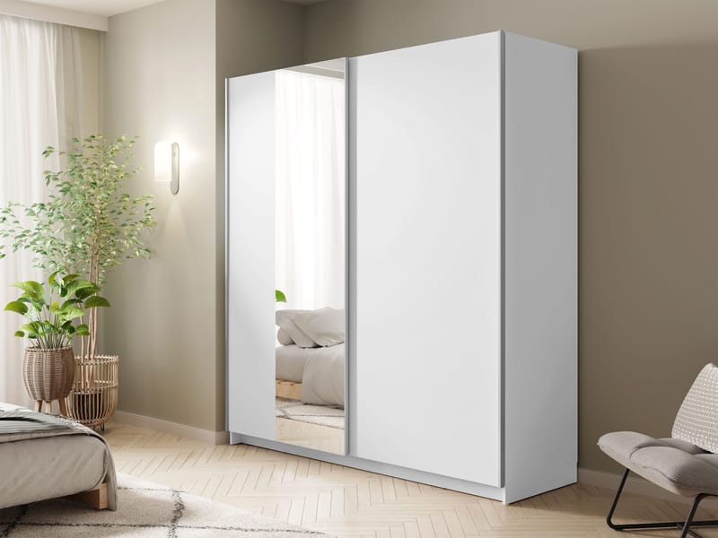 Tyrelon Vaatekaappi peilillä 181x198 cm - valkoinen - Säilytys - Vaatesäilytys - Vaatekaappi