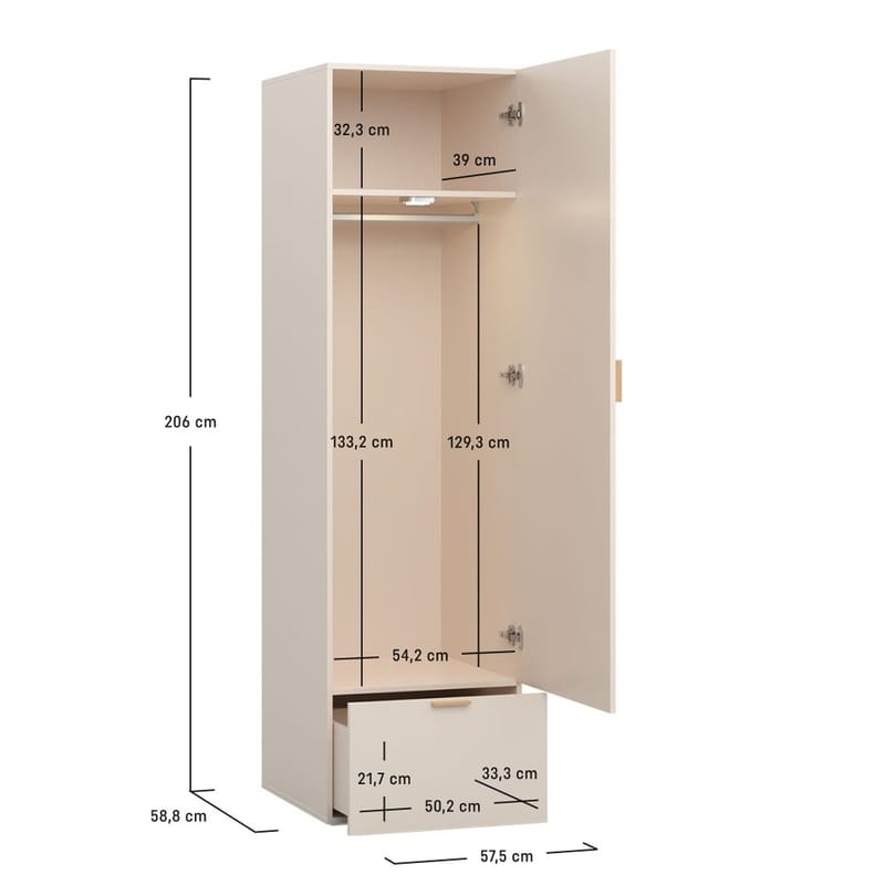 Vaatekaappi 4 You Fresh 1 Ovi - Hiekkabeige - Säilytys - Vaatesäilytys - Vaatekaappi