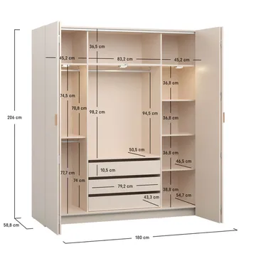 Vaatekaappi 4 You Fresh 4 Ovea - Hiekkabeige, 206 cm - Säilytys - Vaatesäilytys - Vaatekaappi