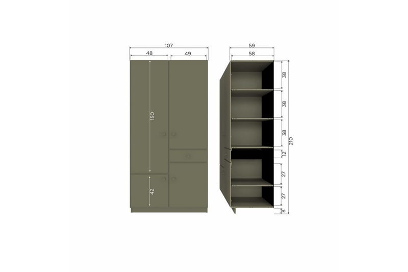 Vaatekaappi Alfie - 107 cm - Säilytys - Vaatesäilytys - Vaatekaappi