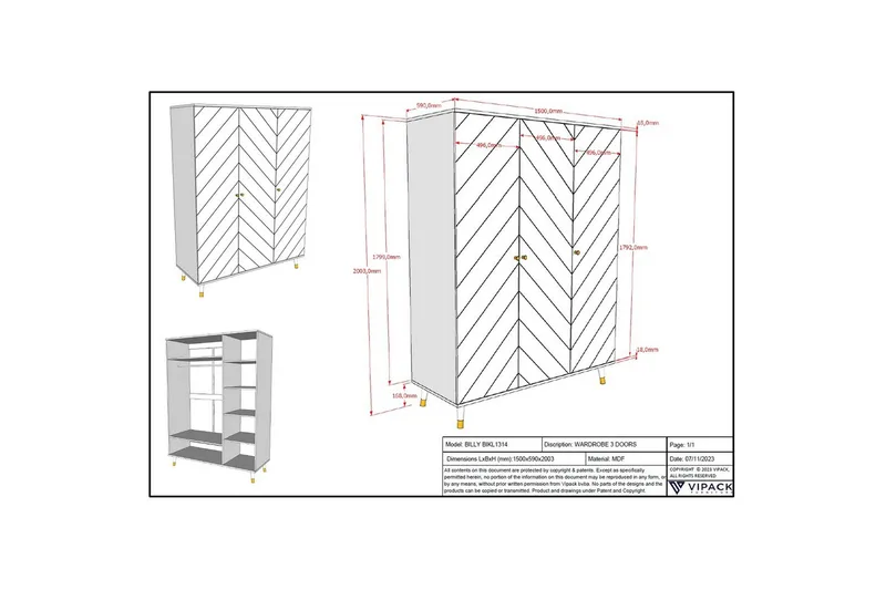 Vaatekaappi Billy Valkoinen 3-ovinen - 3-ovinen - Säilytys - Vaatesäilytys - Vaatekaappi