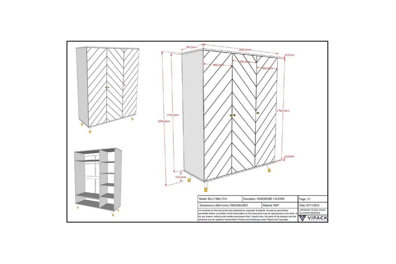 Vaatekaappi Billy Valkoinen 3-ovinen - 3-ovinen - Säilytys - Vaatesäilytys - Vaatekaappi