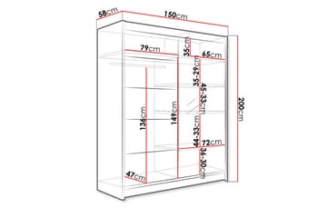 Vaatekaappi Camino 58x150 cm LED-valaistus - Musta/Valkoinen - Säilytys - Vaatesäilytys - Vaatekaappi