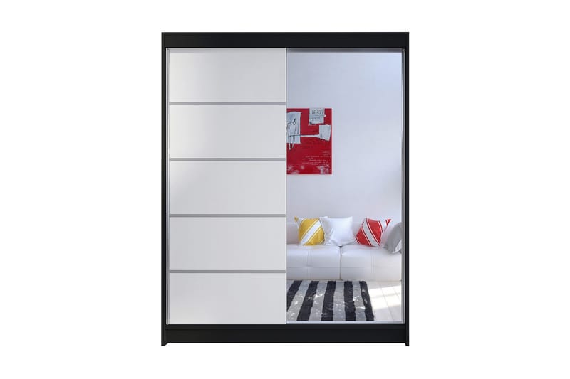 Vaatekaappi Camino 58x150 cm LED-valaistus, Musta/Valkoinen