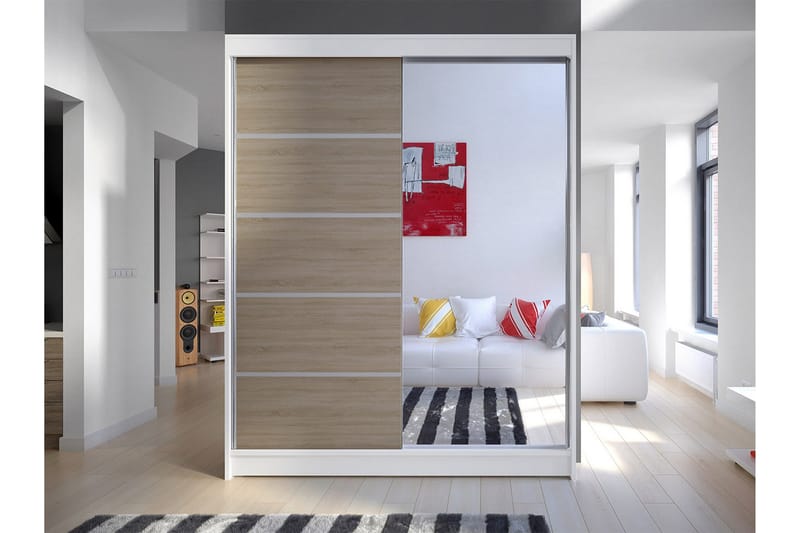 Vaatekaappi Camino 58x150 cm LED-valaistus - Valkoinen/Tammi - Säilytys - Vaatesäilytys - Vaatekaappi