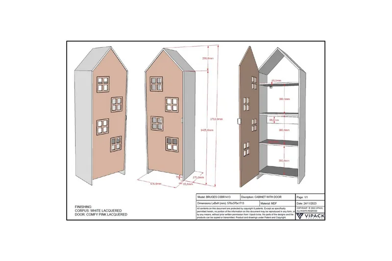 Vaatekaappi Casami Brugge Pinkki - Pinkki - Säilytys - Vaatesäilytys - Vaatekaappi