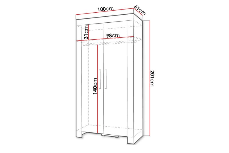 Cezar Garderob 100x60x201 cm Ek - Säilytys - Vaatesäilytys - Vaatekaappi