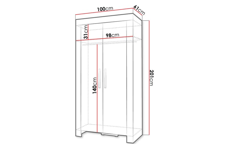 Cezar Vaatekaappi 100x60x201 cm - Beige/Harmaa - Säilytys - Vaatesäilytys - Vaatekaappi