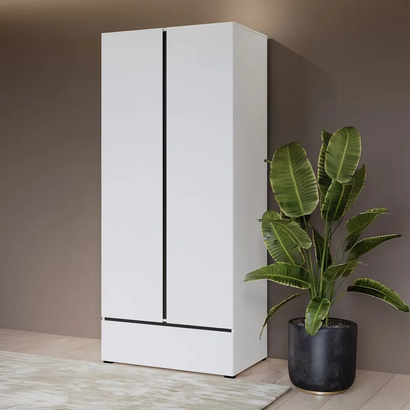 Vaatekaappi Cross S 2 ovea ja 1 laatikko - Valkoinen - Säilytys - Vaatesäilytys - Vaatekaappi