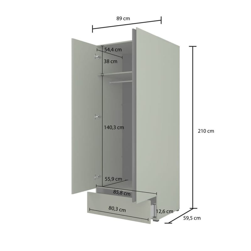 Vaatekaappi Cross S 2 ovea ja 1 laatikko - Vihreä - Säilytys - Vaatesäilytys - Vaatekaappi