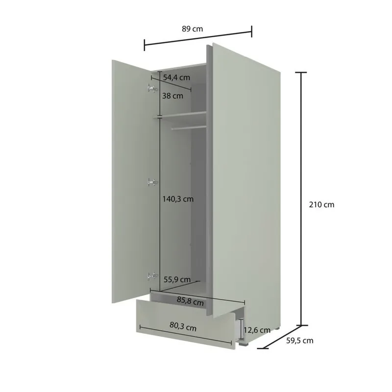 Vaatekaappi Cross S 2 ovea ja 1 laatikko - Vihreä - Säilytys - Vaatesäilytys - Vaatekaappi