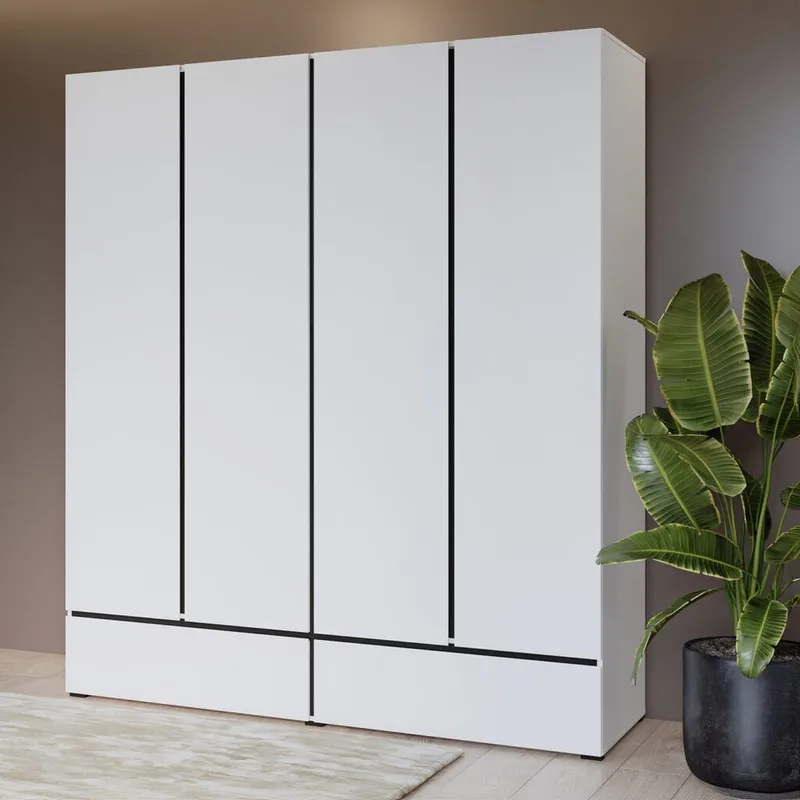 Vaatekaappi Cross S 4 ovea ja 2 laatikkoa - Valkoinen - Säilytys - Vaatesäilytys - Vaatekaappi