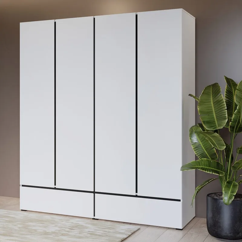 Vaatekaappi Cross S 4 ovea ja 2 laatikkoa - Valkoinen - Säilytys - Vaatesäilytys - Vaatekaappi