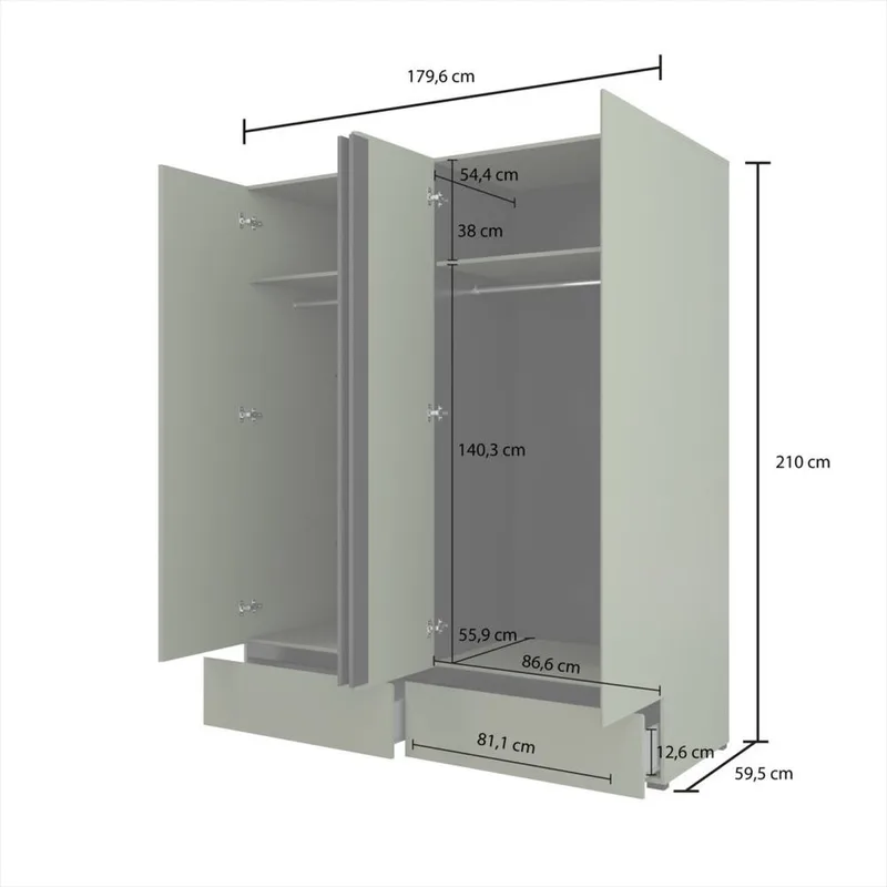 Vaatekaappi Cross S 4 ovea ja 2 laatikkoa - Vihreä - Säilytys - Vaatesäilytys - Vaatekaappi