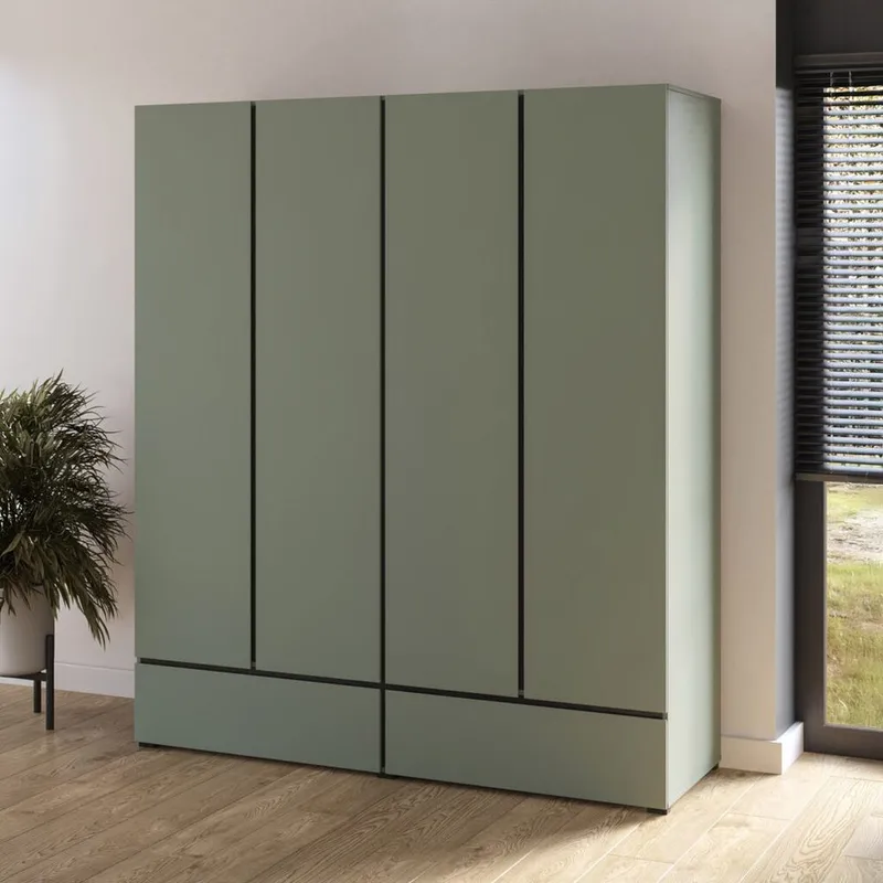 Vaatekaappi Cross S 4 ovea ja 2 laatikkoa - Vihreä - Säilytys - Vaatesäilytys - Vaatekaappi