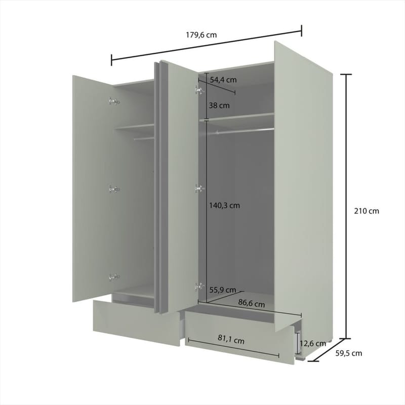 Vaatekaappi Cross S 4 ovea ja 2 laatikkoa - Vihreä - Säilytys - Vaatesäilytys - Vaatekaappi