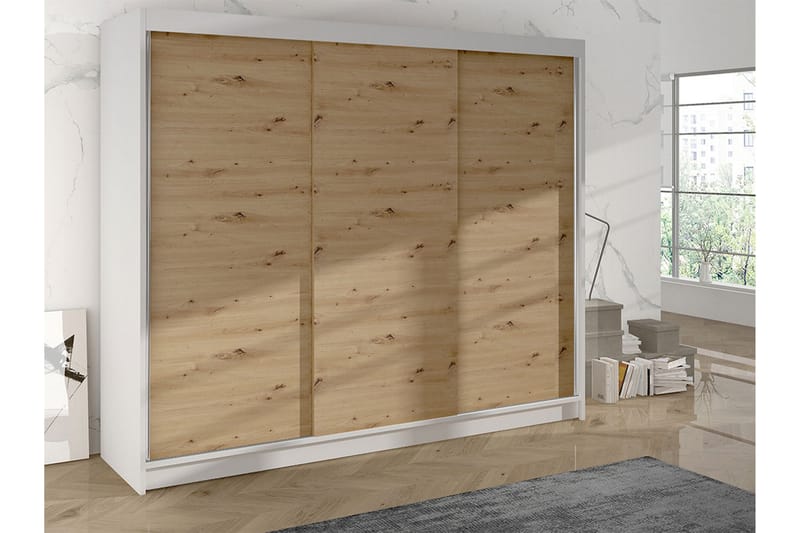 Vaatekaappi Cyria 200x215 cm - Ruskea/Valkoinen - Säilytys - Vaatesäilytys - Vaatekaappi