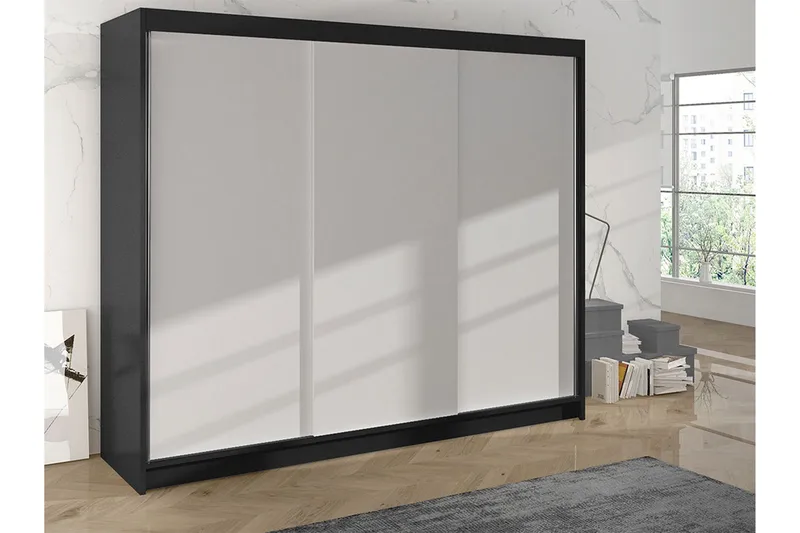 Vaatekaappi Cyria 200x215 cm - Valkoinen/Musta - Säilytys - Vaatesäilytys - Vaatekaappi