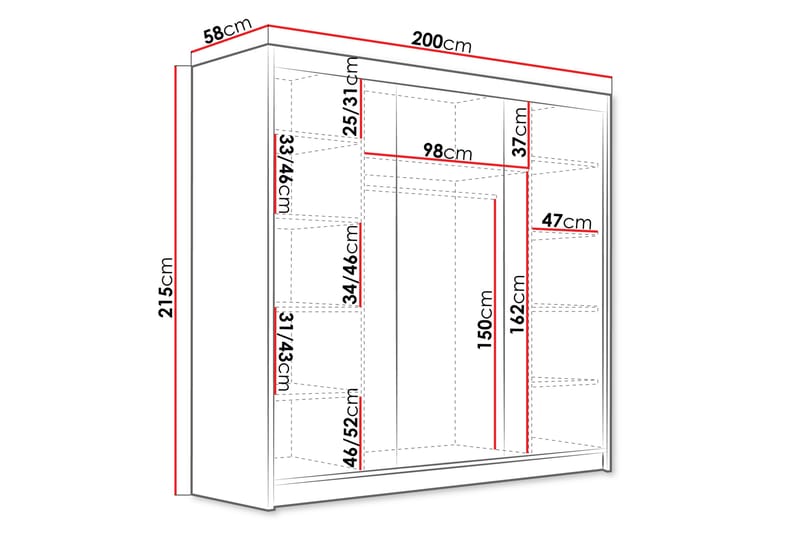 Vaatekaappi Dianna 200x215 cm - Musta - Säilytys - Vaatesäilytys - Vaatekaappi