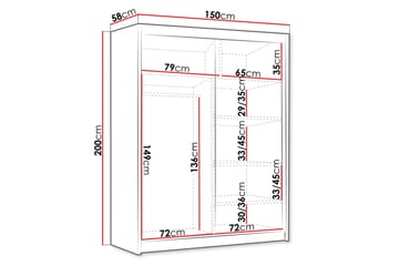 Vaatekaappi Emet 150x200 cm - Valkoinen - Säilytys - Vaatesäilytys - Vaatekaappi