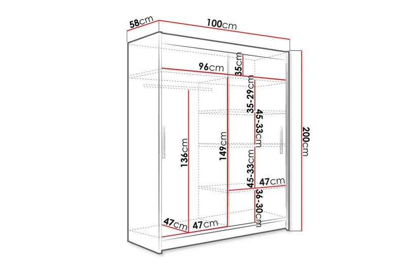 Glenmore Garderob m. Spegel White - Säilytys - Vaatesäilytys - Vaatekaappi