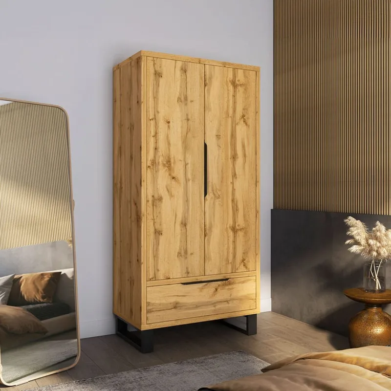 Vaatekaappi Halle, 2 ovea 1 laatikko - Säilytys - Vaatesäilytys - Vaatekaappi