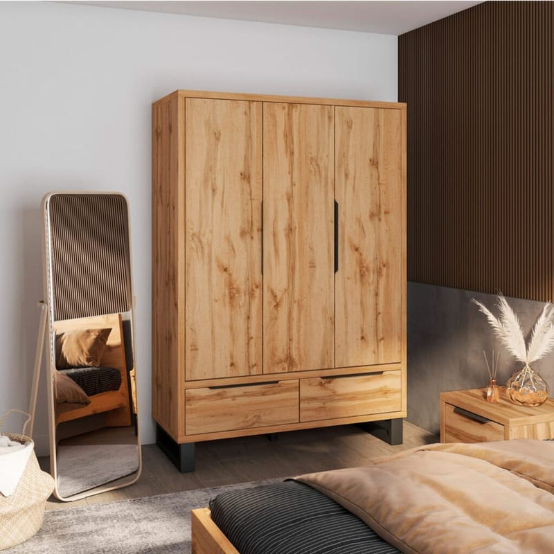 Vaatekaappi Halle S 3 ovea ja 2 laatikkoa - Säilytys - Vaatesäilytys - Vaatekaappi