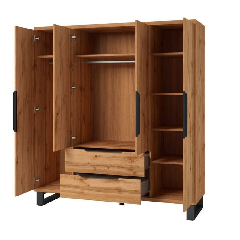 Vaatekaappi Halle S - 4 ovea ja 2 laatikkoa - Säilytys - Vaatesäilytys - Vaatekaappi