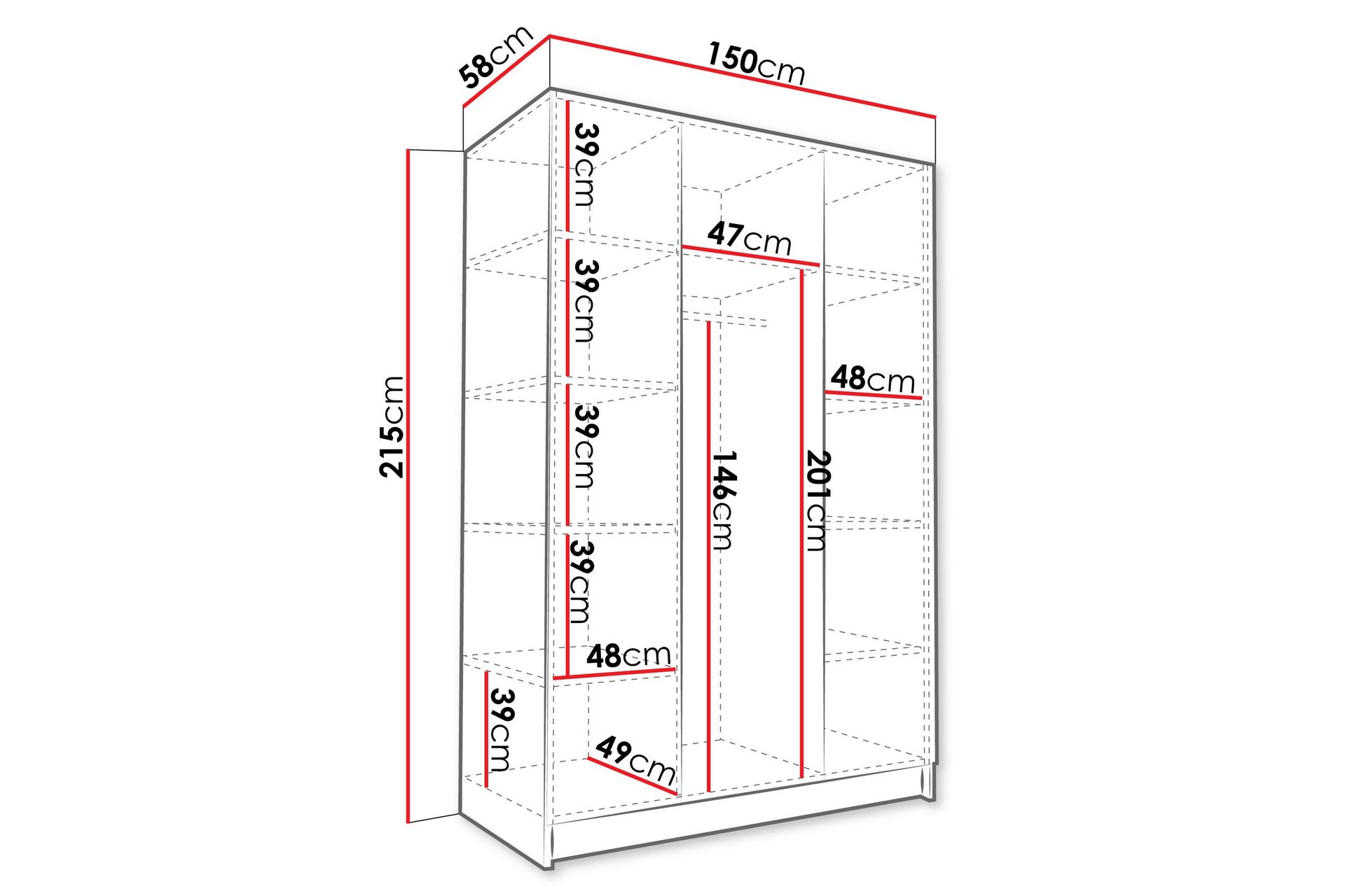 Vaatekaappi Herrljunga 150 cm - Musta - Säilytys - Vaatesäilytys - Vaatekaappi