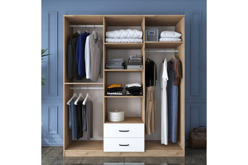 Jabhar Vaatekaappi 180x210 cm Ruskea/Valkoinen - Hanah Home - Säilytys - Vaatesäilytys - Vaatekaappi