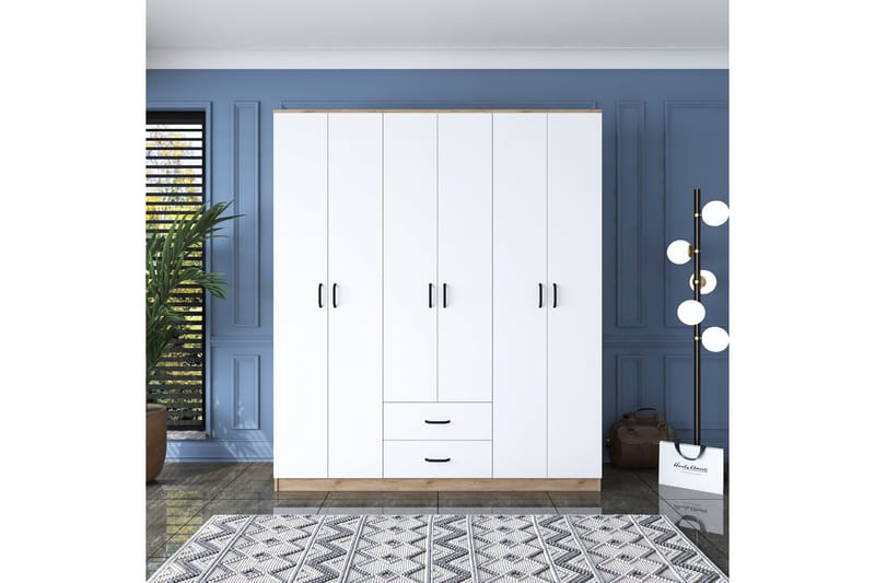 Jabhar Vaatekaappi 180x210 cm Ruskea/Valkoinen - Hanah Home - Säilytys - Vaatesäilytys - Vaatekaappi