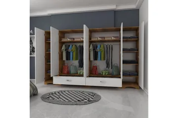 Jaitun Vaatekaappi 243x181 cm Valkoinen/Ruskea - Hanah Home - Säilytys - Vaatesäilytys - Vaatekaappi