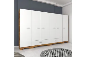 Jaitun Vaatekaappi 243x181 cm Valkoinen/Ruskea - Hanah Home - Säilytys - Vaatesäilytys - Vaatekaappi