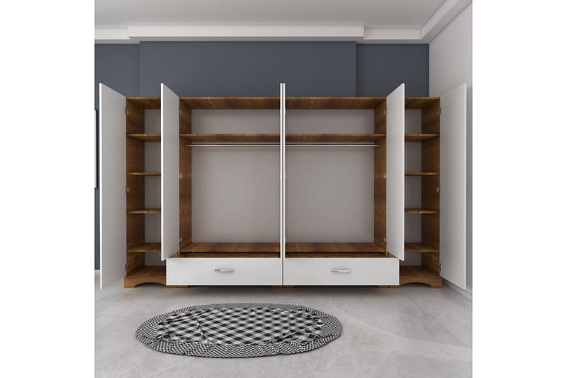 Jaitun Vaatekaappi 243x181 cm Valkoinen/Ruskea - Hanah Home - Säilytys - Vaatesäilytys - Vaatekaappi