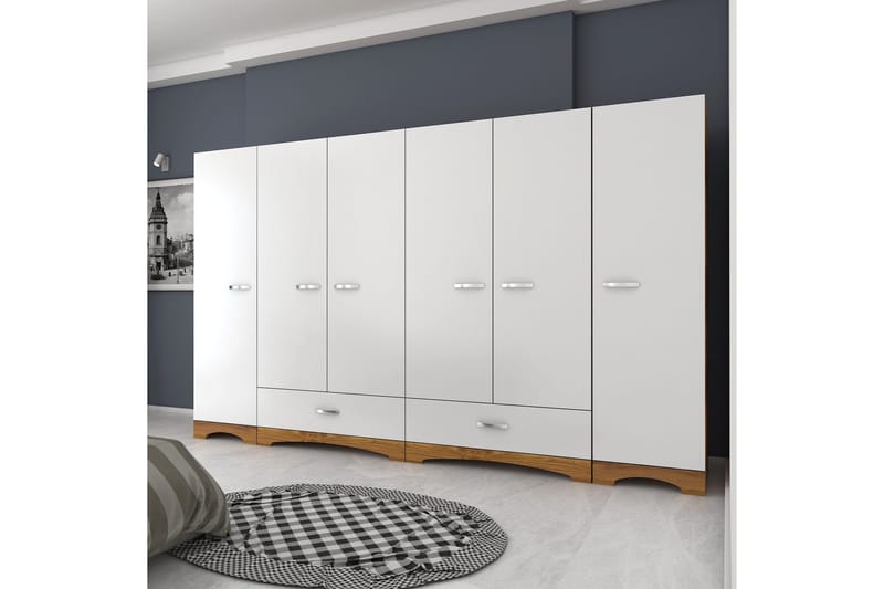 Jaitun Vaatekaappi 243x181 cm Valkoinen/Ruskea, Hanah Home