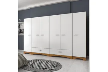 Jaitun Vaatekaappi 243x181 cm Valkoinen/Ruskea - Hanah Home - Säilytys - Vaatesäilytys - Vaatekaappi