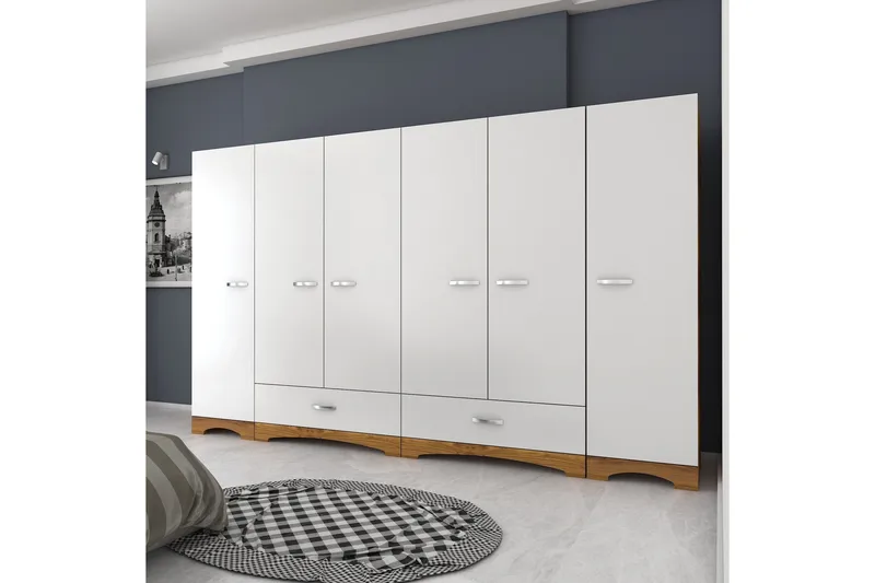 Jaitun Vaatekaappi 243x181 cm Valkoinen/Ruskea, Hanah Home