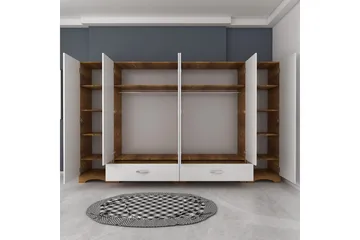 Jaitun Vaatekaappi 243x181 cm Valkoinen/Ruskea - Hanah Home - Säilytys - Vaatesäilytys - Vaatekaappi