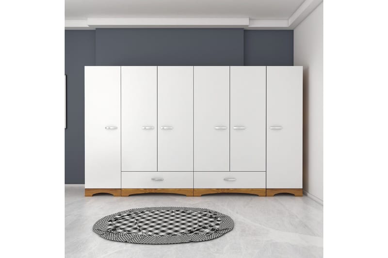 Jaitun Vaatekaappi 243x181 cm Valkoinen/Ruskea - Hanah Home - Säilytys - Vaatesäilytys - Vaatekaappi