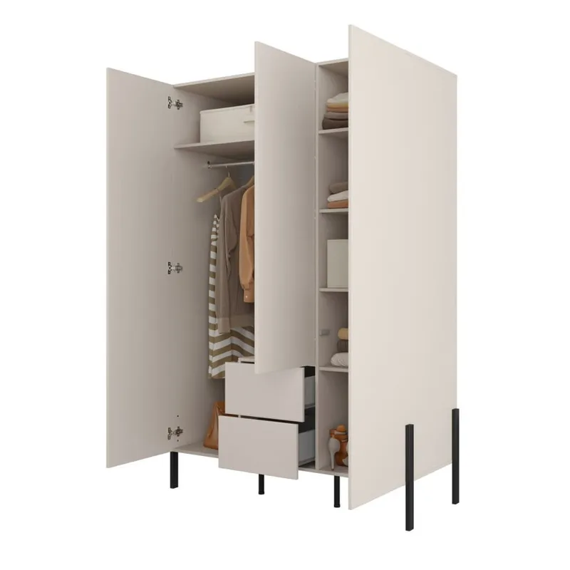 Vaatekaappi Jukon S 3 ovea ja 2 laatikkoa - Säilytys - Vaatesäilytys - Vaatekaappi