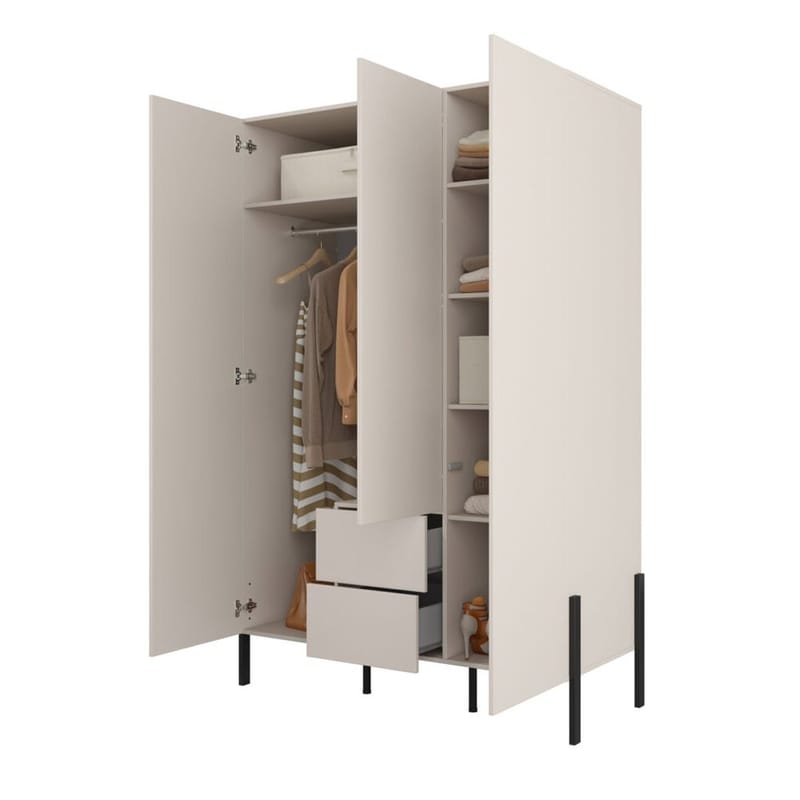 Vaatekaappi Jukon S 3 ovea ja 2 laatikkoa - Säilytys - Vaatesäilytys - Vaatekaappi