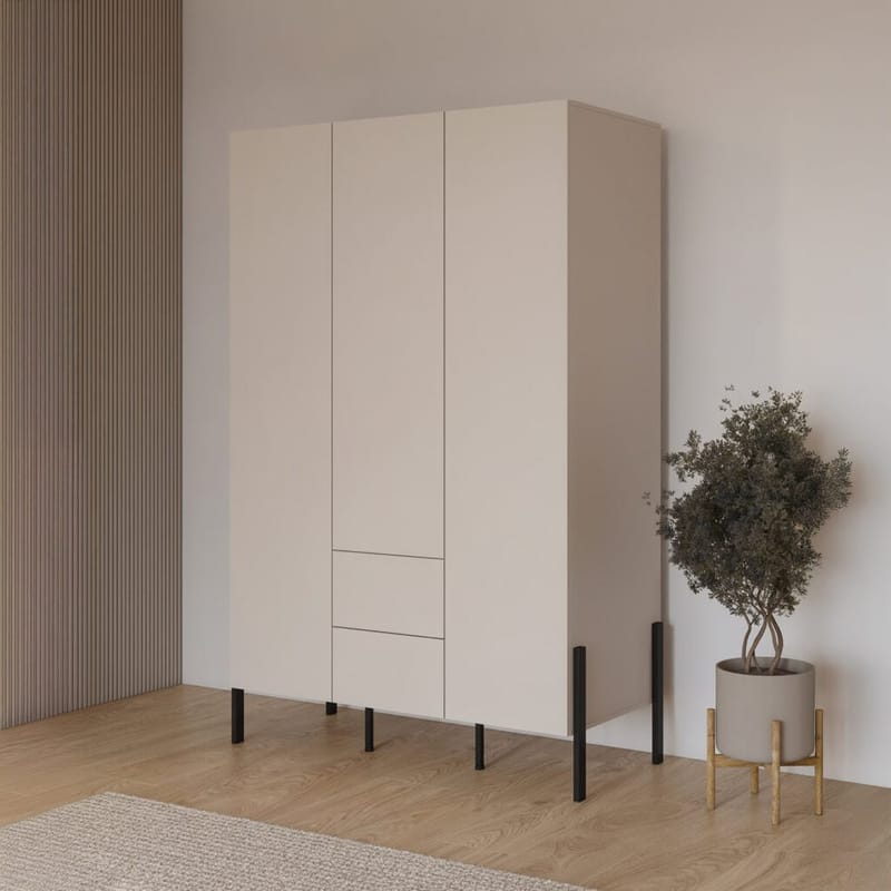 Vaatekaappi Jukon S 3 ovea ja 2 laatikkoa - Säilytys - Vaatesäilytys - Vaatekaappi